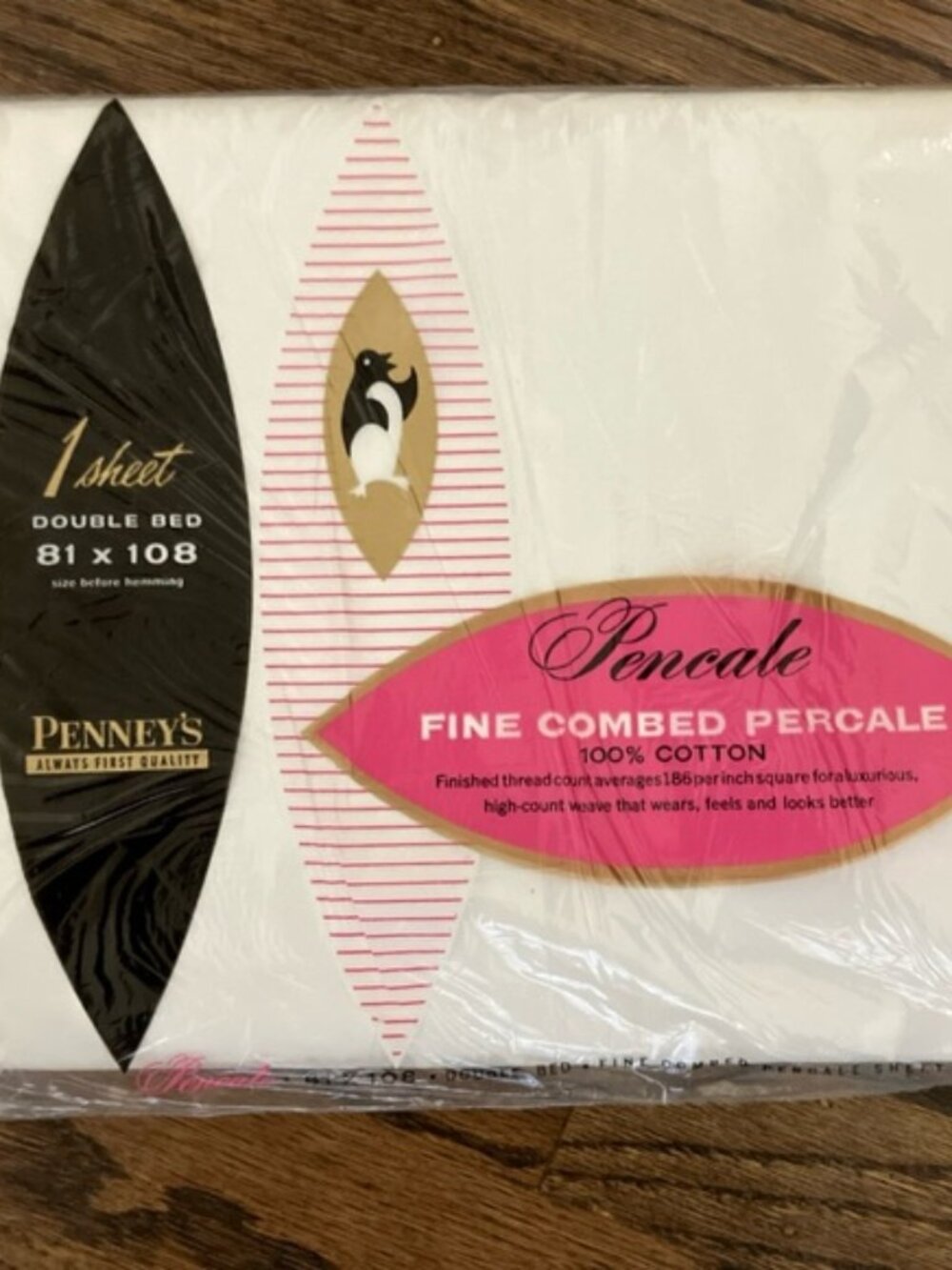 JC Penney's Pencale White Double Bed Flat Sheet 100% Cotton 81 x 108 VTG